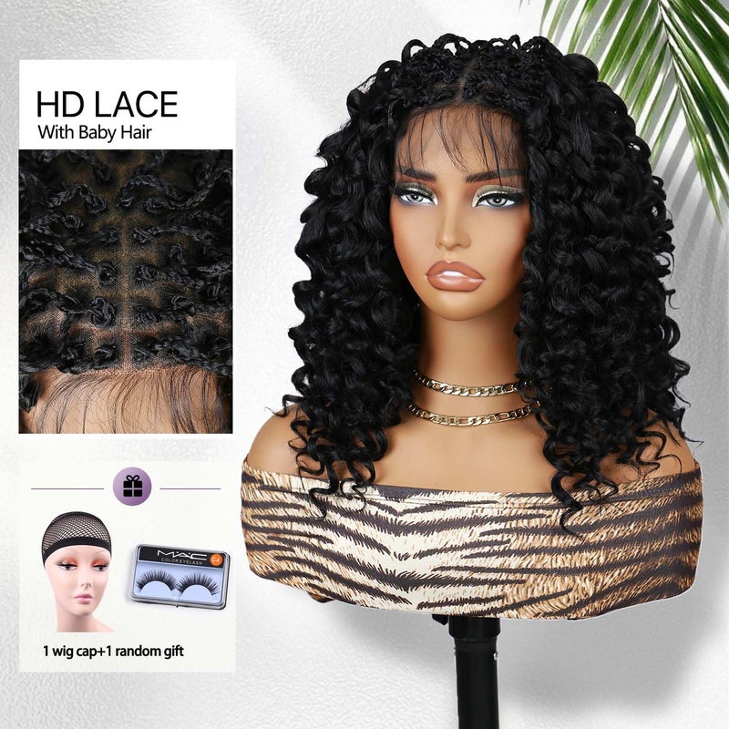 Fancy Hair Full Lace Gogo Curly Braid Wig Double Full Lace Curly Wavy Braided Bob Wig with Baby Hair Pre Plucked Knotless Squrare Part Curly Wig for Black Women - Image 3